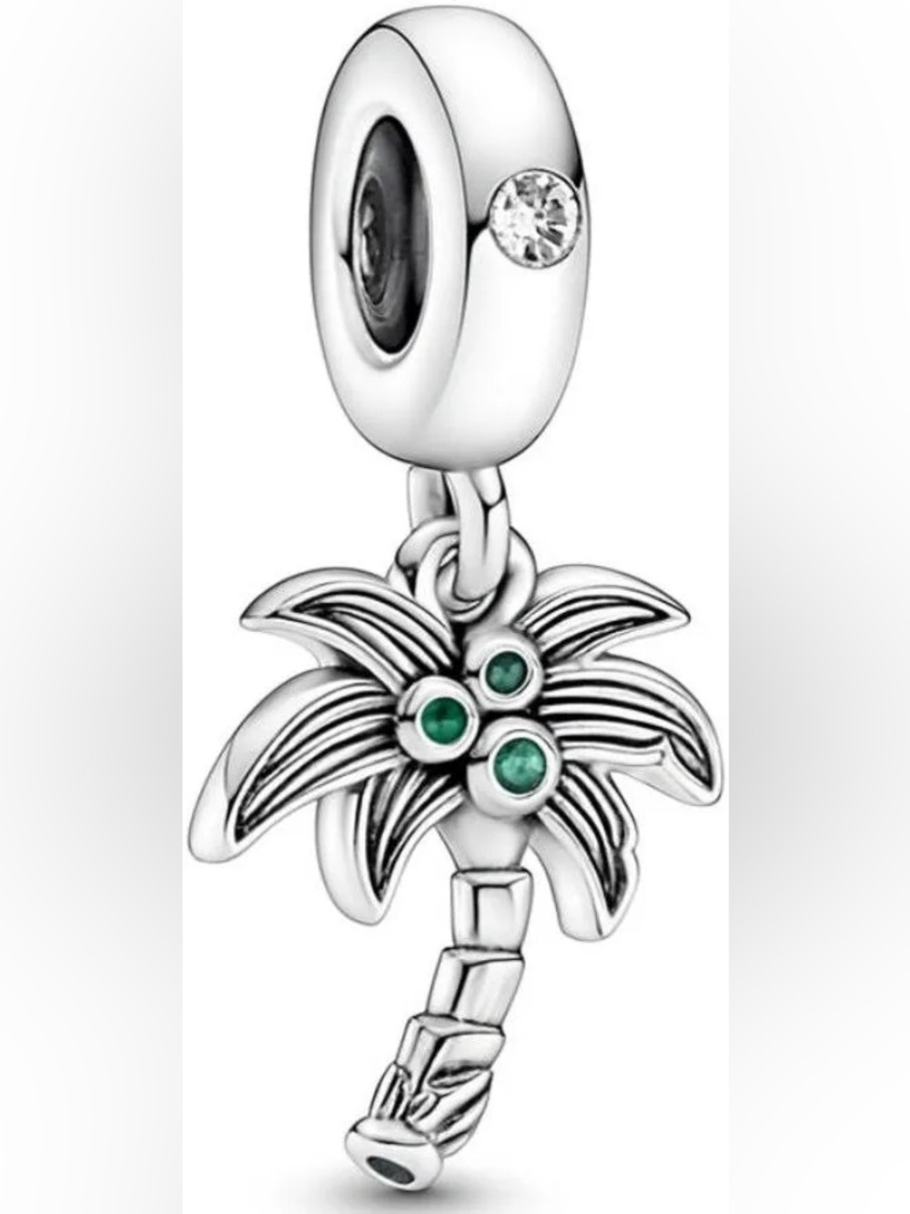 Pandora Silver Palm Tree Dangle Charm with Green Stones
